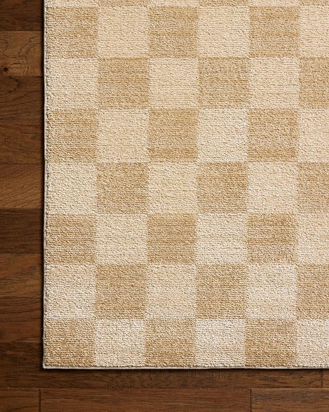 Loloi Chris Loves Julia Calvin Collection CLV-01 Wheat/Ivory 9'-6" x 12'-6" Area Rug Checkered Neutral Soft Living Room Bedroom Carpet