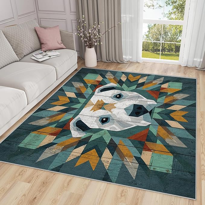 Pitbull Rug 3x5 - Modern Geometric Dog Rustic Wood Grain Rugs for Bedroom Non Slip Low Pile Machine Washable Area Rugs for Living Room Kitchen, Dog Carpet House Decor & Gifts