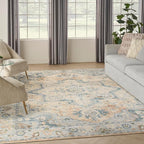 Nourison Home Astra Machine Washable Beige Blue 6'7" x 9' Area Rug - Easy Clean, Non Shedding, Bed Room, Living Room, Dining Room, Kitchen (7' x 9')