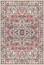 KOZYFLY Area Rug 4x6 Ft Washable Rugs for Entryway Non Slip Faux Wool Printed Throw Rug for Kitchen Bedroom Hallway Living Room Indoor Floor Decoration, Terracotta/Beige