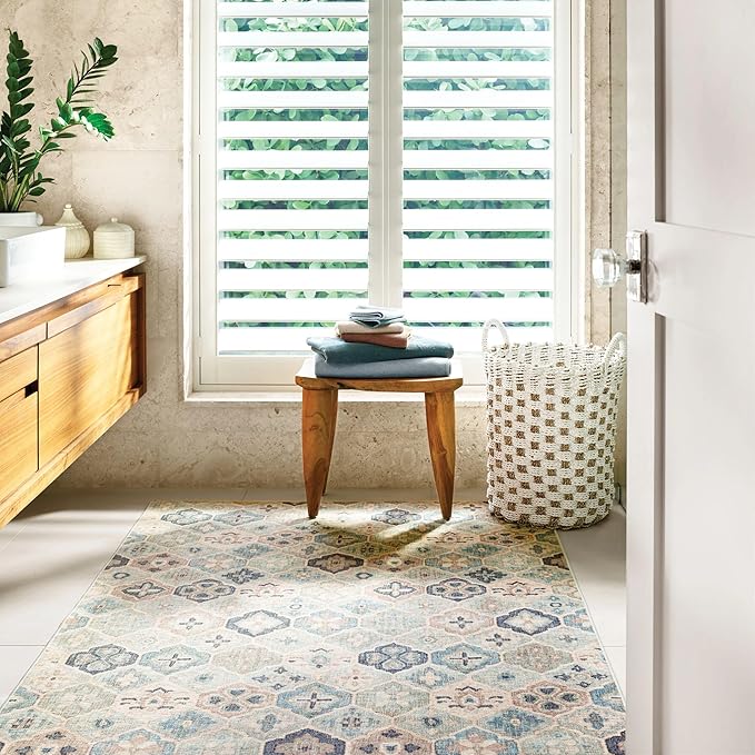 Dash and Albert Pali Machine Washable Area Rug - 4' x 6' Blue - Geometric Accent Rug - Anti-Slip Backing, Lightweight, Machine Washable, High Traffic Areas Kitchen, Mudroom, Laundry Room