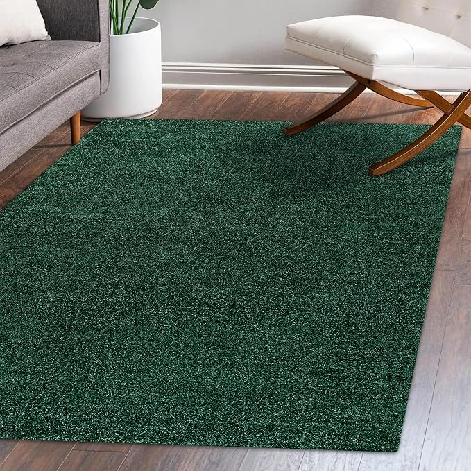 Eyely UES100L-9 Supersoft Haze Solid Low-Pile Indoor Area Rug Casual;Contemporary;Solid;Traditional, Bedroom, Kitchen, Living Room, Easy-Cleaning, Non-Shedding, 9 X 12, Emerald