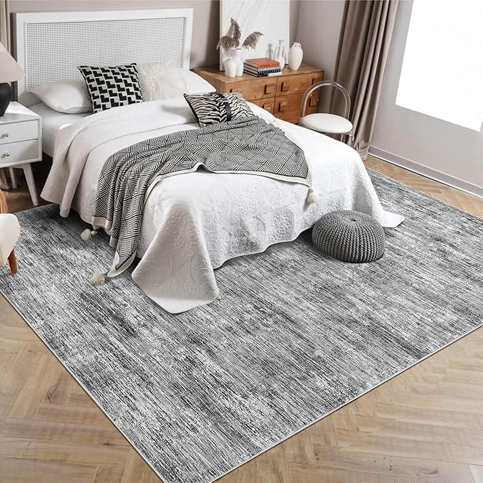 RUGSREAL 8x10 Washable Rug for Living Room Non-Slip Modern Abstract Area Rug Stain Resistant Large Bedroom Rug Contemporary Accent Throw Floor Carpet Solid Rug for Dining Room Home Decor, Ivory/Grey