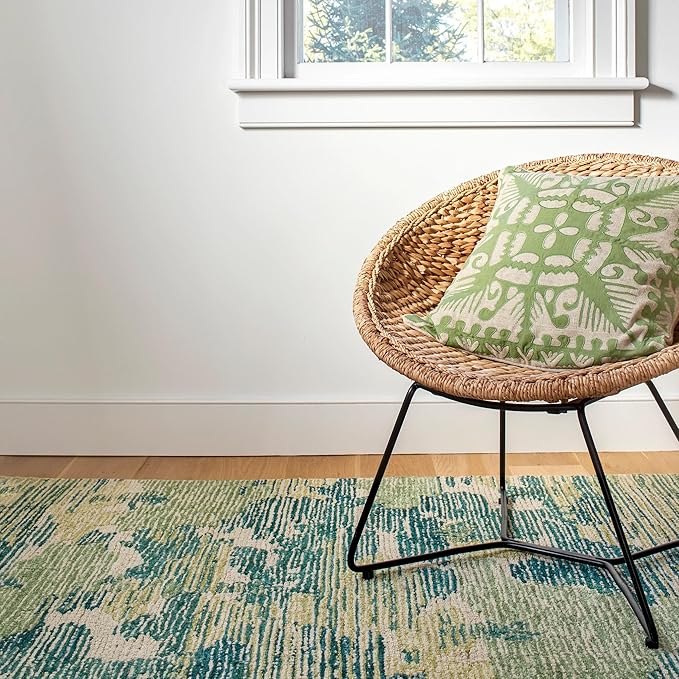 Dash and Albert x Kit Kemp Ladycross Wool Area Rug - 3' x 5' Green Graphic Hand Hooked Accent Rug - Durable, High Traffic Areas Living Room, Hallway, Stairs