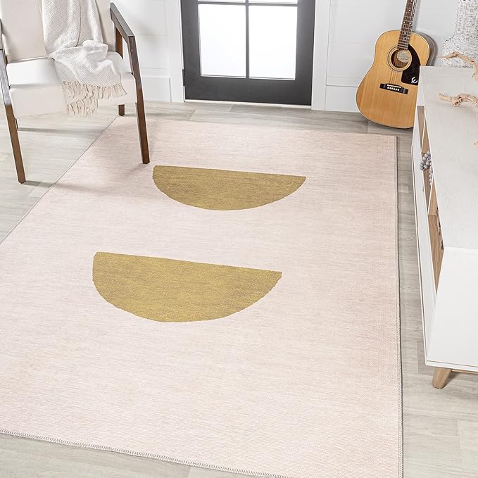 JONATHAN Y Machine Washable Cream/Moss Indoor Area Rug 8X10 ft, Luola Minimalist Geometric for Living Room, Bedroom, Kitchen, Office, Easy-Cleaning, High Traffic, Pet-Friendly, Non-Shedding WSH112A-8