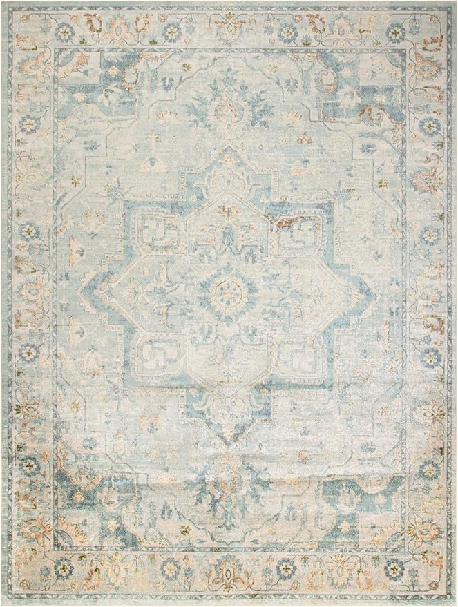 Nourison Home Astra Machine Washable Light Blue 6'7" x 9' Area Rug - Easy Clean, Non Shedding, Bed Room, Living Room, Dining Room, Kitchen (7' x 9')