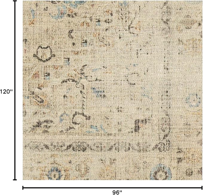RUGGABLE Washable Vintage Area Rug – Kamran Ivory Opal 8x10, Stain-Resistant, Non-Slip – Large Machine Washable Rugs for Living Room, Bedroom, Hallway, Entryway & Office–with Cushioned Pad