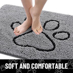 Smiry Dog Door Mat for Muddy Paws, Absorbent Dirt Trapper Non Slip Quick Dry Washable Chenille Mat for Mud Dogs, Entry Rug for Indoor and Outdoor (36x24 Inches, Grey and Black)