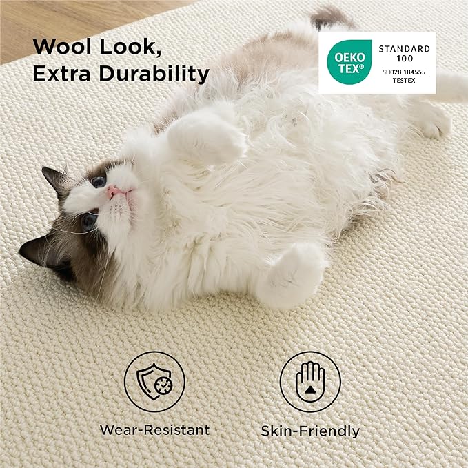 Bedsure 6x9 Faux Wool Area Rugs for Living Room, Machine Washable Carpet, Non-Slip Backing, Pet Friendly Throw Rug for Bedroom Dining Room, Linen