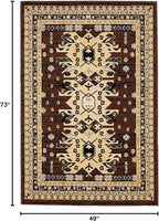 Unique Loom Taftan Collection Border Geometric Tribal Inspired Design Area Rug (4' 0 x 6' 0 Rectangular, Brown/ Tan)