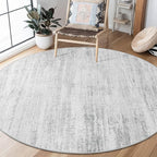 MUJOO Round Rugs 5ft,Circle Area Rug Washable,Circular Rugs for Living Room Dining Room,Modern Abstract Non Slip Throw Carpet Accent Neutral Grey
