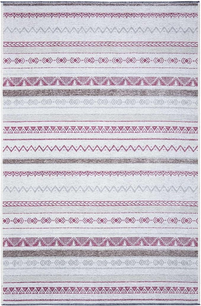 Alfa Rich 3x5 Mauve Off White Washable Area Rugs for Living Room Bedroom Kitchen Decor Cotton Runner