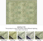 Bavni Washable Rug 9x12 Area Rug for Living Room Bedroom Dining, Washable Vintage Print Carpet, Ultra-Thin Chenille Low Pile Lightweight Rug with Non Slip Backing, Light Green