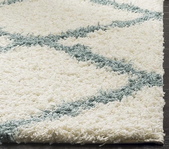 SAFAVIEH Dallas Shag Collection Area Rug - 6' x 9', Ivory & Light Blue, Trellis Design, Non-Shedding & Easy Care, 1.5-inch Thick Ideal for High Traffic Areas in Living Room, Bedroom (SGD257J)