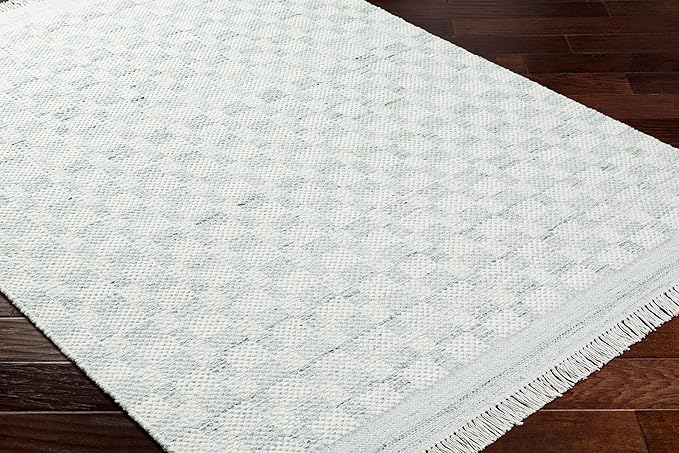 Mark&Day Wool Rugs, 4x6 Clinten Solid and Border Light Slate Checkered Rug, Cream Grey Carpet for Living Room, Bedroom or Kitchen (3'6" x 5'6")