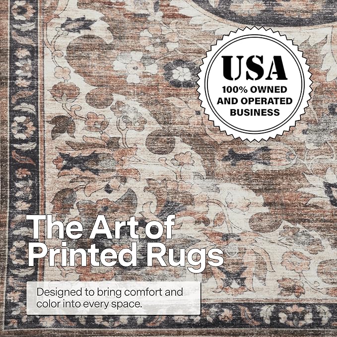 ReaLife Rugs Machine Washable Area Rug Runner - Living Room Bedroom Bathroom Kitchen Entryway Office - Padded Low Pile Stain Resistant Premium - Boho Farmhouse Vintage - Joy - Brown Beige 3' x 5'