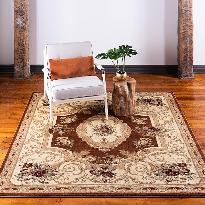Rugs.com Chateau Collection Rug – 6 Ft Square Brick Red Medium Rug Perfect for Living Rooms, Kitchens, Entryways