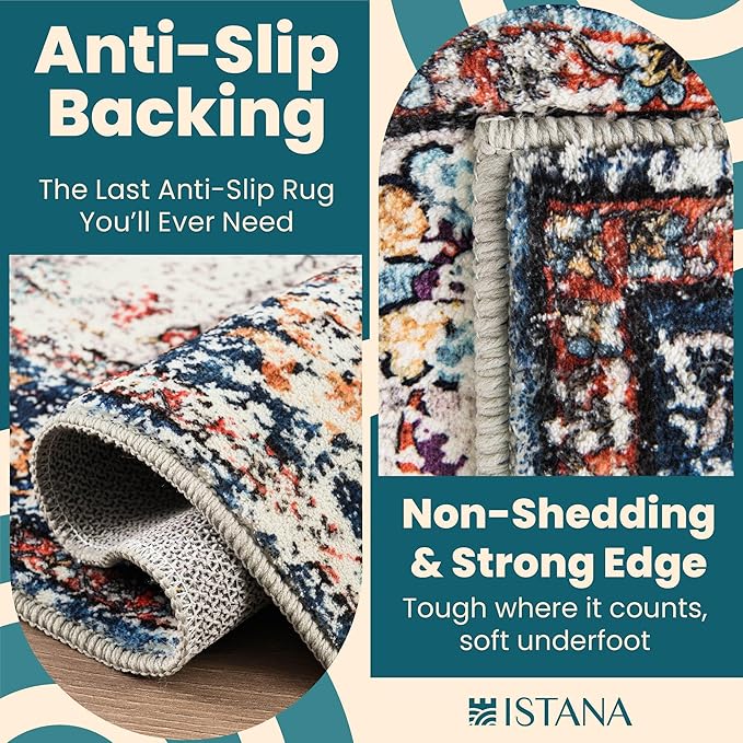 Istana Area Rug 2x4 - Multi Colors 2x4 Washable Rug Non Slip - Pet Friendly Living Room Rug - Non Shedding Washable Rugs for Bedroom - Foldable Bathroom Rugs