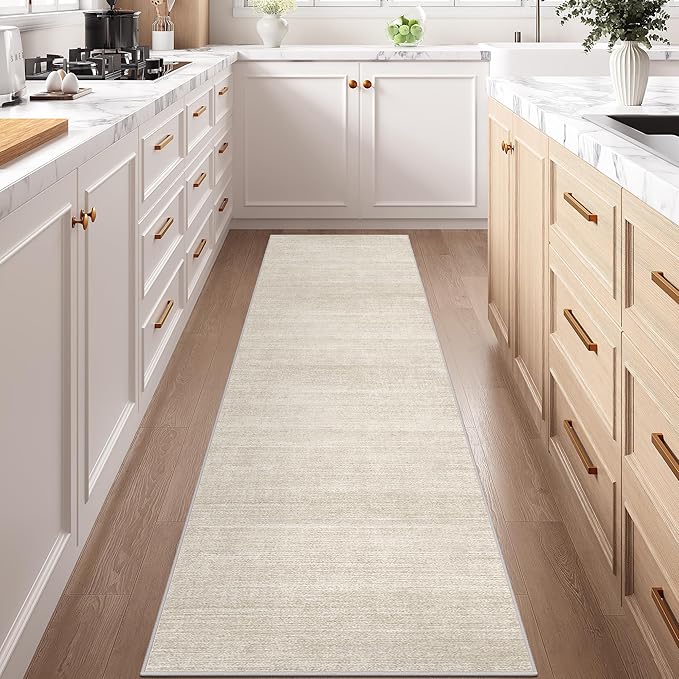 Art&Tuft Non-Slip Runner Rug - 2.5x8 Runner Rug Washable Low-Pile Rugs Runners, Soft Distressed Carpet Runner for Bedroom Bathroom Kitchen Laundry Living Room, Beige
