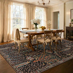 Kokia Boho Vintage Floral Area Rugs, Washable Oriental Botanical Rugs for Living Room, Bedroom, Dining Room, Office, Soft Indoor Area Rug, Wild Black，6x9