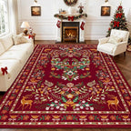 8x10 Area Rugs Living Room Rug: Christmas Washable Rug Floral Soft Carpet Indoor Floor Non-Slip Boho Stain Resistant Large Carpets for Bedroom Kids Nursery Dining Room Farmhouse Home Office Red