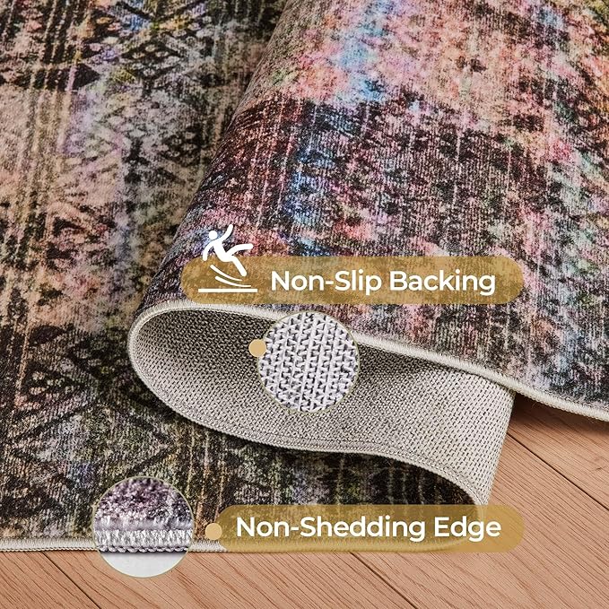 Kokia Abstract Area Rugs Washable Indoor 6x9 Rug Boho Distressed Retro Low Pile Non-Slip Non-Shedding Black Gray Carpet Bedroom Living Room Dining Room, Oslo Fireworks