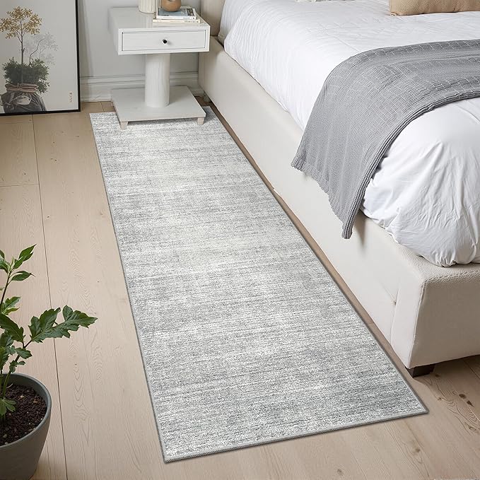 Valenrug Washable Rugs 2x8 - Stain Resistant 2x8 Area Rugs for Living Room, Non Slip Backing Large Area Rugs for Bedroom, Folable Machine Washable Area Rug (2'x8', Grey)
