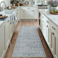 Blue Runner Rug 2x6 Hallway Washable Carpet Soft Vintage Indoor Kitchen Non Slip Bedroom Traditional Retro Distressed Thicker Throw Long Rug Bathroom Laundry Entryway Office Dining Room