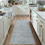 Blue Runner Rug 2x6 Hallway Washable Carpet Soft Vintage Indoor Kitchen Non Slip Bedroom Traditional Retro Distressed Thicker Throw Long Rug Bathroom Laundry Entryway Office Dining Room