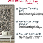 Well Woven Asha Rome Black 2'3" x 7'3" Runner Rug - Oriental Floral Pattern, Easy Clean, Floor-Friendly Backing - for Hallway, Entryway, and Kitchen