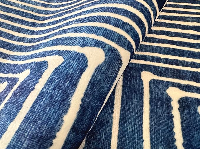 GLN Rugs Contemporary Collection - Machine Washable Area Rug, Contemporary Washable, Non Slip, Low Pile Chenille Rug, Living Room, Bedroom, Kitchen Rug (8' x 10' Lines Blue)