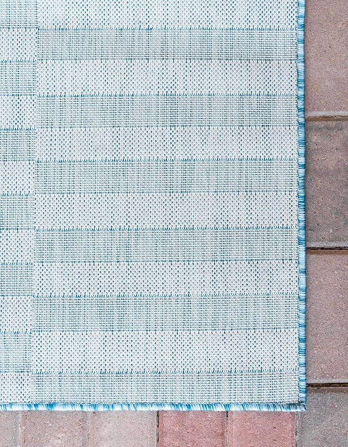 Unique Loom Outdoor Striped Collection Area Rug - Striped (4' 1" x 6' 1" Rectangle, Light Aqua/Ivory)