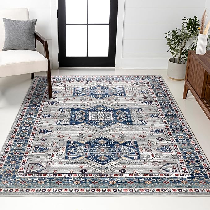JONATHAN Y Modern Vintage Medallion Blue/Light Grey Indoor Area Rug, 3x5, Country, Floral, Easy-Cleaning for Living Room, Bedroom, Kitchen, Pet Friendly, Non-Shedding (MDP108A-3)
