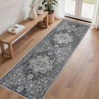 Runner Rug 2'6''x8, Machine Washable Runners, Non Slip Vintage Hallway Runner Rugs, Low Pile Lightweight Mat for Entryway, Hallway, Kitchen and Corridor, Dark Gray