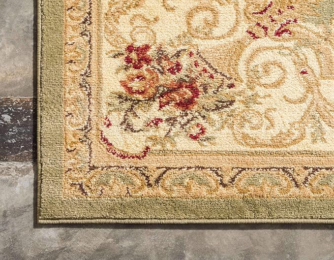 Unique Loom Versailles Collection Traditional Classic Floral Motif Area Rug (2' 7 x 10' 0 Runner, Green/ Ivory)