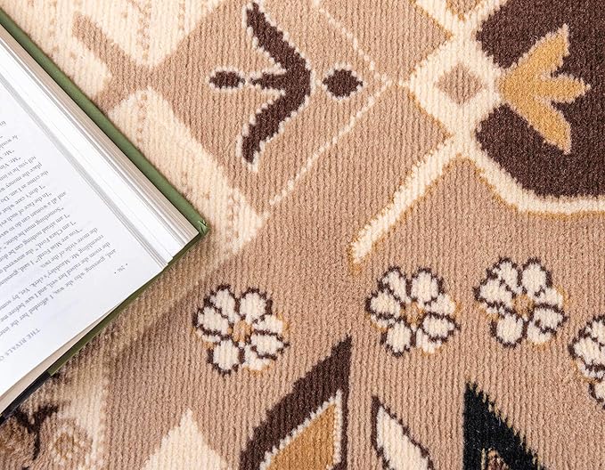 Unique Loom Taftan Collection Border Geometric Tribal Inspired Design Area Rug (3' 0 x 16' 5 Runner, Ivory/ Tan)