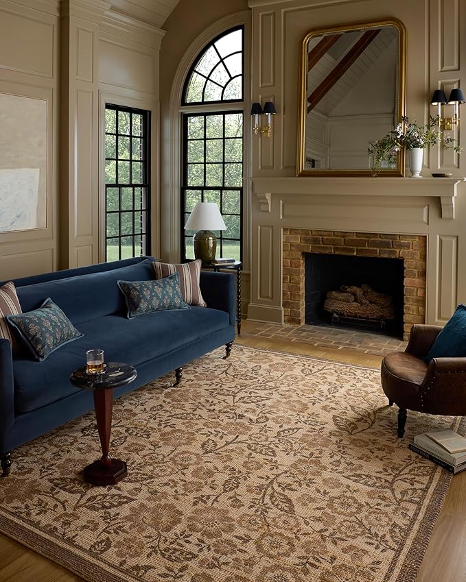Loloi Chris Loves Julia Rue Collection RUE-03 Bark/Mocha 8'-6" x 11'-6" Area Rug Jute Neutral Floral Living Room Bedroom Rug