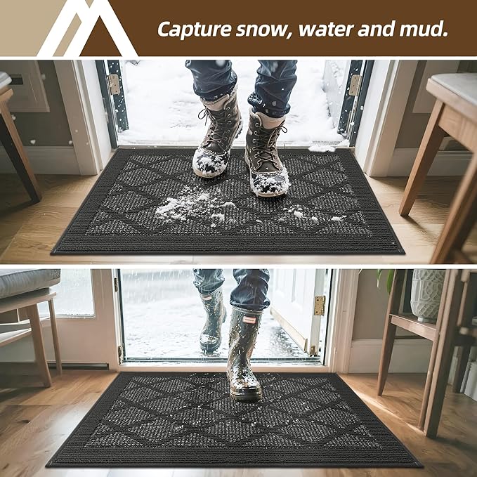 COSY HOMEER Non-Slip Door Mat 20"x32", Entryway Rugs Low Profile Absorbent Dirt Trapper Doormat for Front Entrance, Washable Polypropylene Entry Mat (Dark Grey)