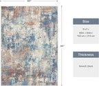 5x7 Area Rugs Washable Blue Rug for Living Room Bedroom, Abstract Modern Large Rug Non Slip, Water Repellent Low Pile Soft Carpet for Dining Room, Blue Rust