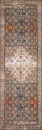 Loloi Layla Collection LAY-05 Ocean/Multi 2'-6" x 12'-0" .13" Thick Runner Rug, Soft, Durable, Vintage Inspired, Distressed, Low Pile, Non-Shedding, Easy Clean, Printed, Living Room Rug
