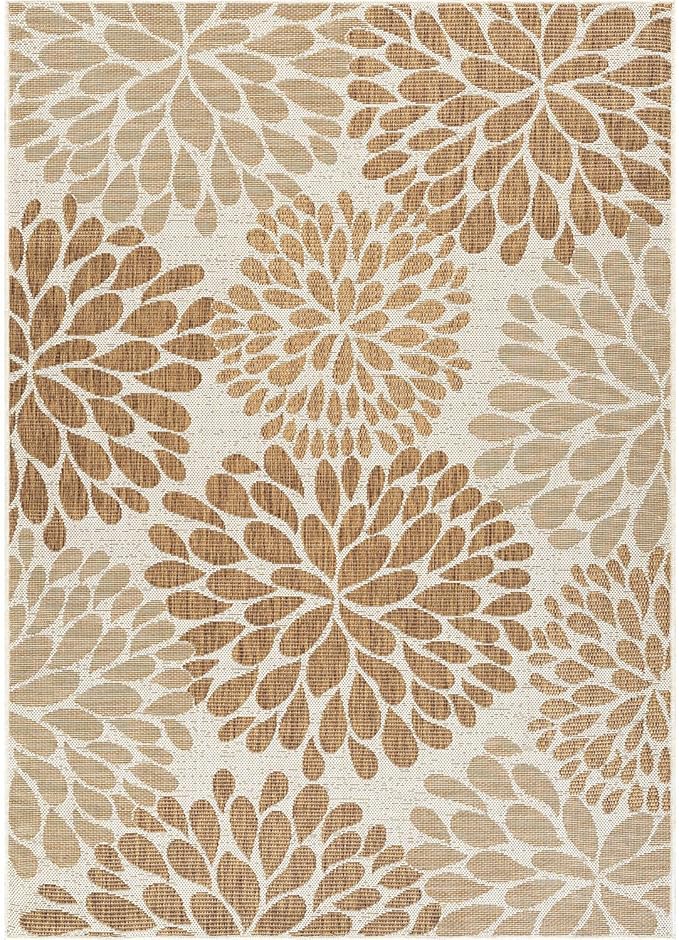 Beverly Rug Outdoor Rug 8x10 Modern Exotic Tropical Leaf Area Rugs for Indoor and Outdoor Patio Deck Porch Garden Water Resistant Washable Outside Carpet (8 x 10 Beige)