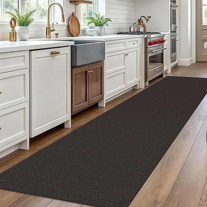 EARTHALL Washable Runner Rug 3x10 Ft Non Slip Runners for Hallways Long Cotton Rubber Backed Kitchen Runner Braided Indoor Floor Carpet Runners for Entryway, Hallway, Kitchen, Taupe/Coffee