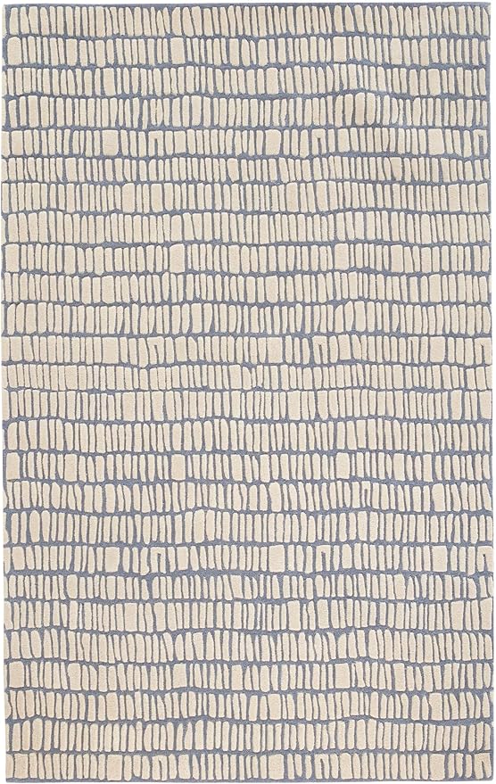 Dash and Albert Roark Pewter Blue Hand Tufted Wool Rug, Runner-2.5 X 8 Feet, Blue/Ivory Geometric Pattern - Premium Luxury Hotel Quality Soft Breathable Hypoallergenic Machine Washable Easy Care