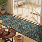 DUKINO 2x6 Runner Rug for Hallway, Washable Vintage Floral Kitchen Rug with Non Slip Backing, Soft Low Pile Throw Carpet Runner for Kitchen, Laundry, Hallway, Bathroom, Blue