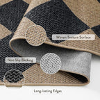 Lahome Checkered Easy Jute Area Rug 8x10, Large Living Room Patio Rug Checkerboard Indoor Outdoor Carpet, Farmhouse Geometric Non Slip Black Carpet for Backyard Dining Room