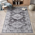 Dripex Vintage Washable Area Rug - 4x6 Distressed Rugs for Living Room Bedroom Oriental Medallion Floral Print Carpet Low-Pile Indoor Soft Non-Slip Accent Rug Farmhouse Office Home Decor