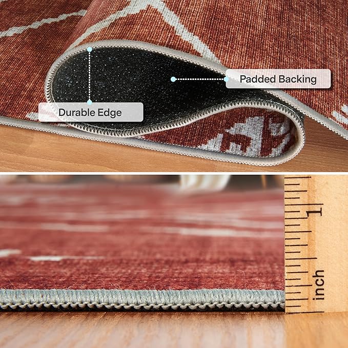ReaLife Rugs Machine Washable Area Rug - Living Room Bedroom Bathroom Kitchen Entryway Office - Padded Low Pile Stain Resistant Premium - Moroccan Diamond Tribal - Jax - Orange 7'6" x 9'6"