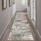 2x8 Abstract Runner Rug Brown Washable Modern Hallway Carpet Non Slip Ultra Soft Neutral Low Pile Contemporary Long Rug for Bathroom Laundry Kitchen Bedroom