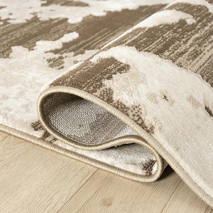 Abani Terra Area Rug for Living Room, Bedroom - Abstract Pattern - Brown Cream - 4' x 6' - Durable & Easy to Clean