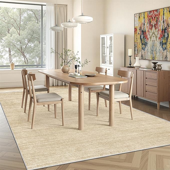 Art&Tuft Washable Rugs 5x7, Low Pile Area Rugs for Living Room - Non Slip and Stain Resistant Soft Thin 5x7 Rug for Bedroom, Dining Room, Kitchen, Office, Brown
